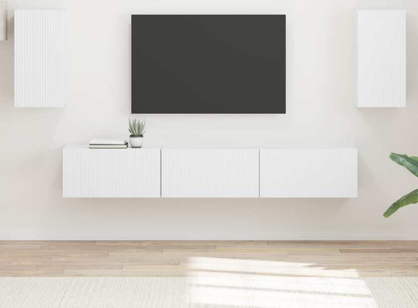 TV-benksett Veggmontert 3 pcs Hvit Konstruert tre