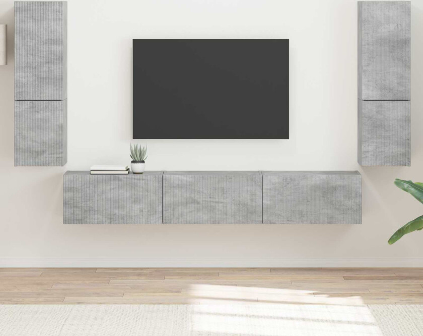 TV-benksett Veggmontert 4 pcs Betonggrå Konstruert tre