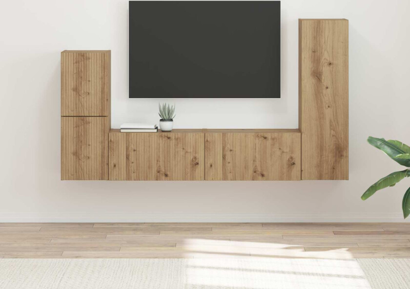 TV-benksett Veggmontert 4 pcs Artisan Eik Konstruert tre