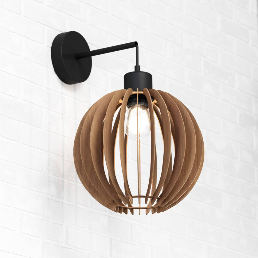 Vegglampe Clay, Ø 23 cm, bjørkfinér, arm, E27