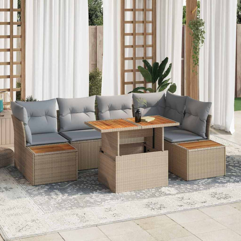 Hagesofa Set med lagring 10 pcs Beige Poly rattan