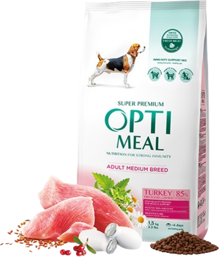 Bilde av Complete dry pet food for adult dogs of medium breeds – turkey 1,5 kg - Hund - Hundefôr - Tørrfôr - Optimeal