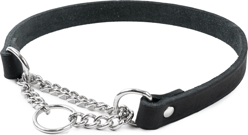Halskjede i lær Hera halvjern Svart 18 mm x 39-49 cm - Hund - Halsbånd og seler - Selected by ZOO