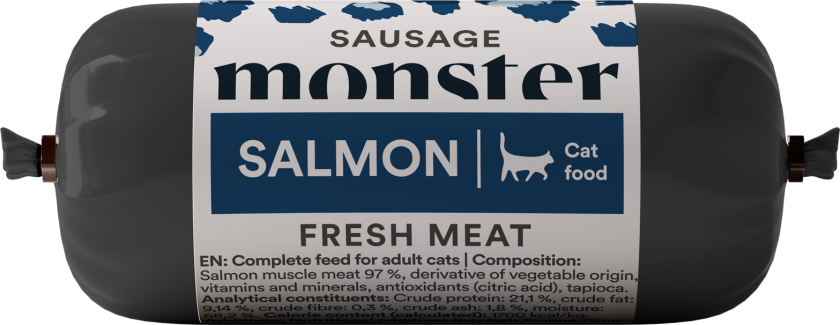 Kattepølse Laks 80 g - Katt - Kattefôr - Våtfôr - Monster Pet Food