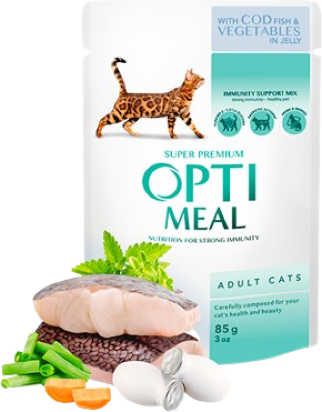 Cat Adult with Cod Fish and Veggies in Jelly 12 x 85 g - Katt - Kattefôr - Våtfôr - Optimeal