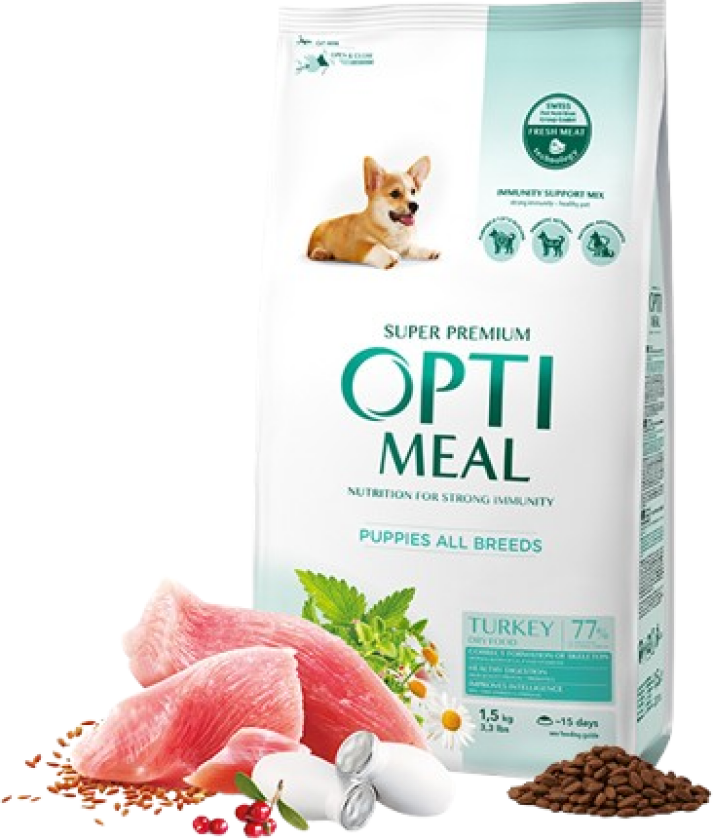 Bilde av Complete dry pet food for puppies all breeds - turkey 1,5 kg - Hund - Hundefôr - Tørrfôr - Optimeal