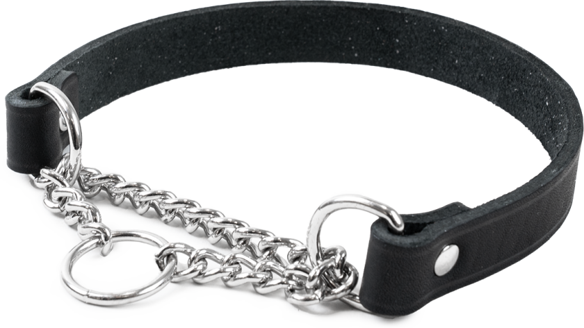 Halskjede i lær Hera halvjern Svart 18 mm x 32-39 cm - Hund - Halsbånd og seler - Selected by ZOO