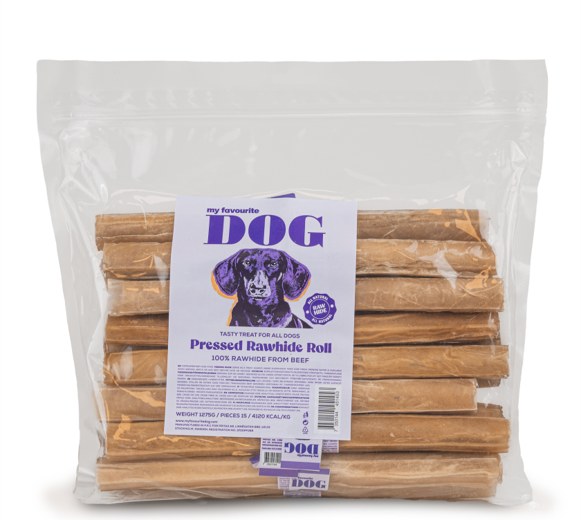Presset tyggerull av råhud - Naturell 25 cm, 15-pakning - Hund - Hundesnacks - My favourite DOG