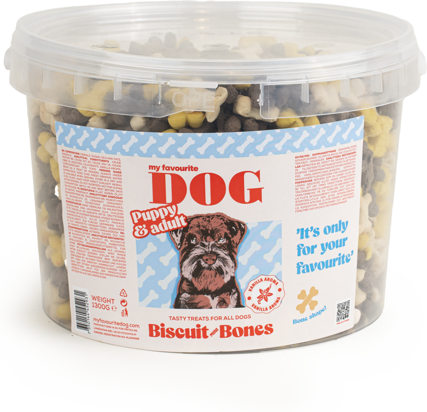 Kjeks Mini Bones med vanilje 1,3 kg - Hund - Hundesnacks - Tygg og tyggebein - My favourite DOG