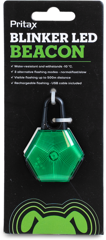 Blinker LED-lampe, 5x6,5cm, grønn - Hund - Utstyr - Refleks - Pritax