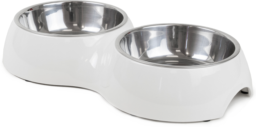 Dobbel matskål Solid Hvit M, 350ml, 33x17,5x6cm - Hund - Utstyr - Skåler og flasker - Selected by ZOO
