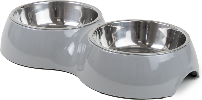 Dobbel matbolle Solid Grey M, 350ml, 33x17,5x6cm - Hund - Utstyr - Skåler og flasker - Selected by ZOO