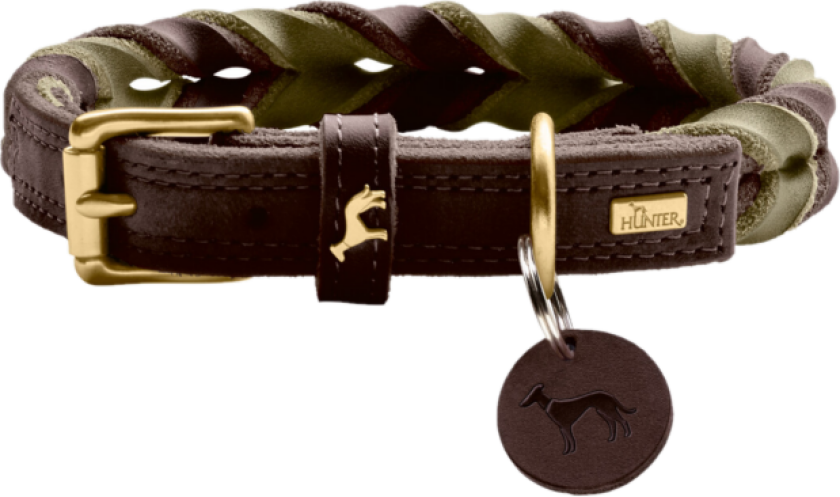 Dog Collar Solid Education Duo Cow Leather Dark Brown/Olive Green XS 40cm - Hund - Halsbånd og seler - Hunter