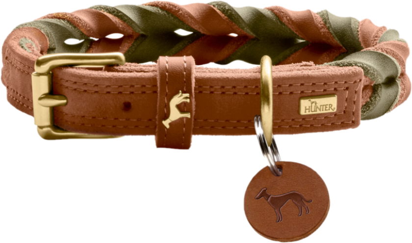 Dog Collar Solid Education Duo Cow Leather Cognac/Olive Green XS 40cm - Hund - Halsbånd og seler - Hunter