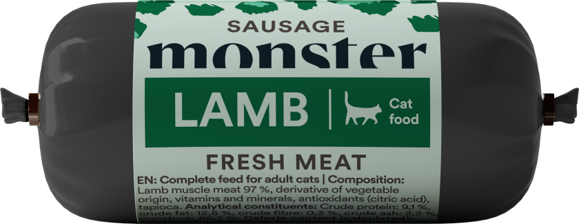 Kattepølse Lam 80 g - Katt - Kattefôr - Våtfôr - Monster Pet Food