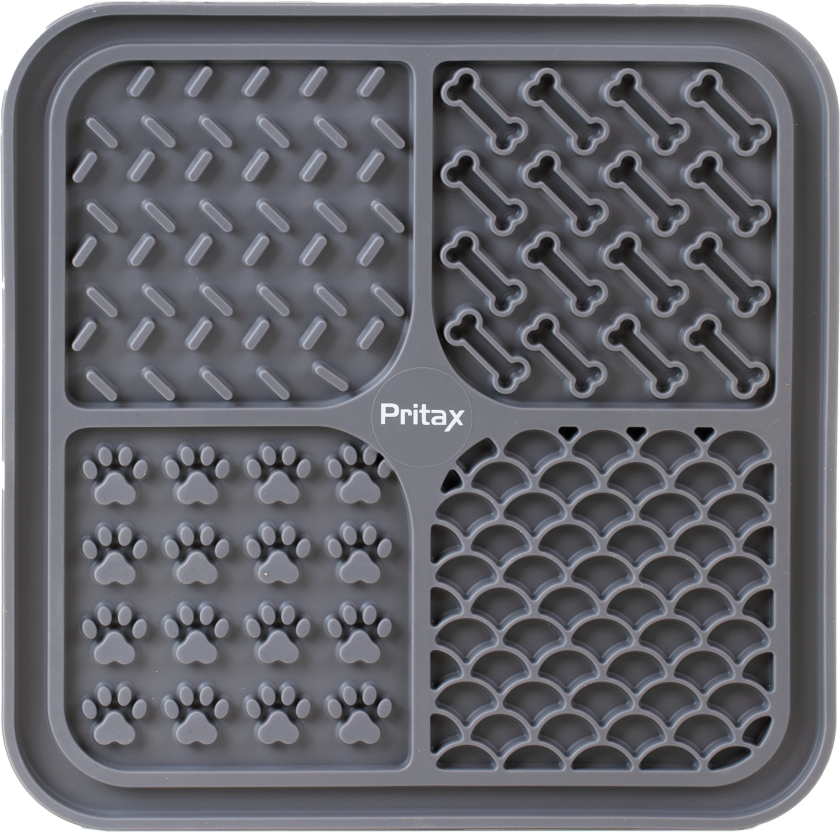 Slikkematte 4in1, 20x20cm, Grå - Hund - Utstyr - Skåler og flasker - Pritax