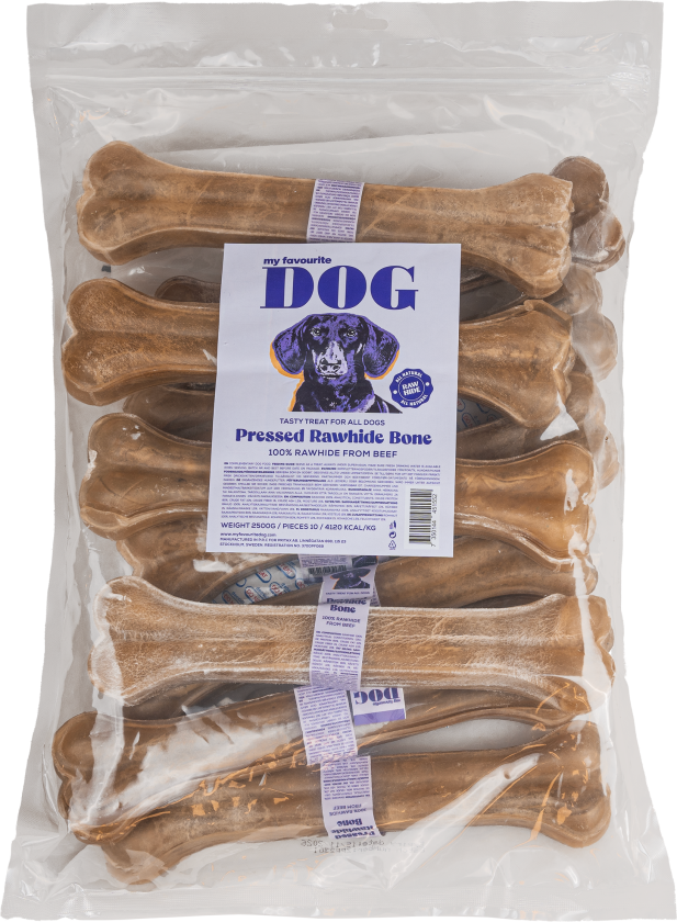 Presset tyggebein av råhud - Naturell 26 cm, 10-pakning - Hund - Hundesnacks - My favourite DOG