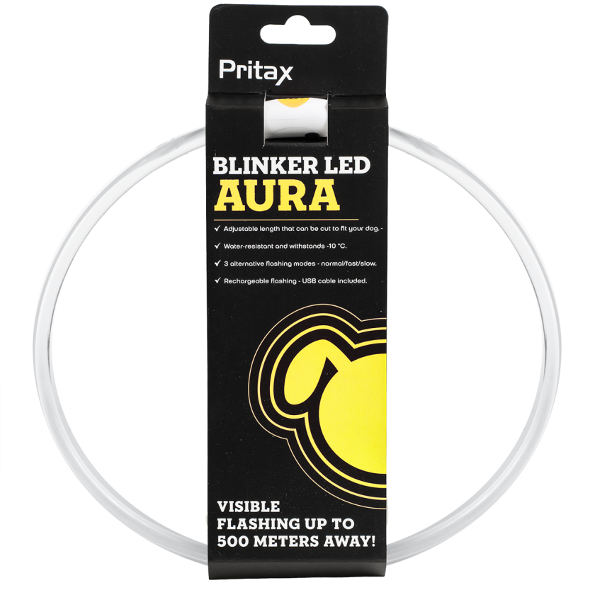 Blinkende krage LED Aura, 8 mm, 35-60 cm, gul - Hund - Utstyr - Refleks - Pritax