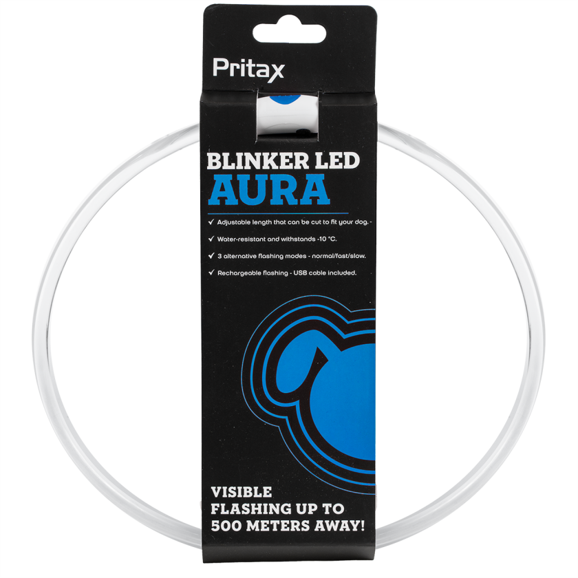 Blinkende krage LED Aura, 8mm, 35-60cm, Blå - Hund - Utstyr - Refleks - Pritax