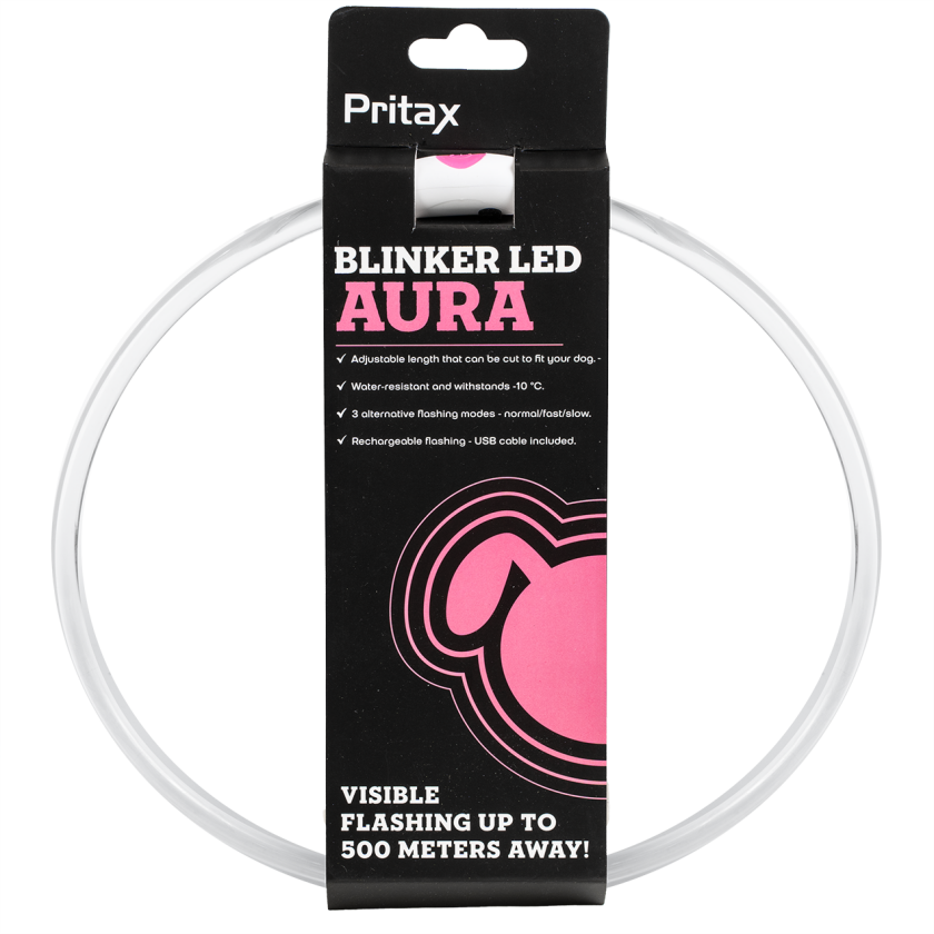 Blinkende krage LED Aura, 8mm, 35-60cm, Rosa - Hund - Utstyr - Refleks - Pritax