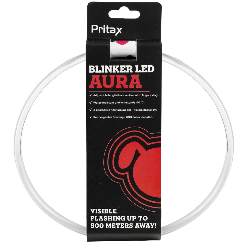 Blinkende krage LED Aura, 8 mm, 35-60 cm, rød - Hund - Utstyr - Refleks - Pritax