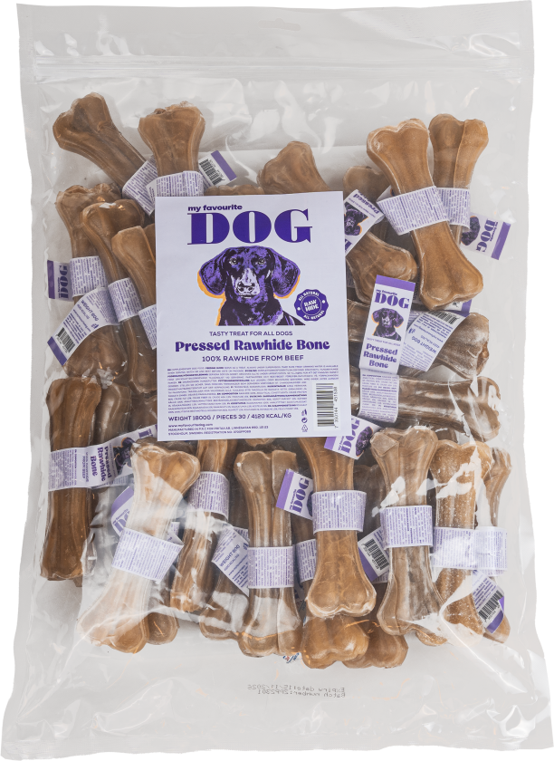 Presset tyggebein av råhud - Naturell 12,5 cm, 30-pk - Hund - Hundesnacks - My favourite DOG