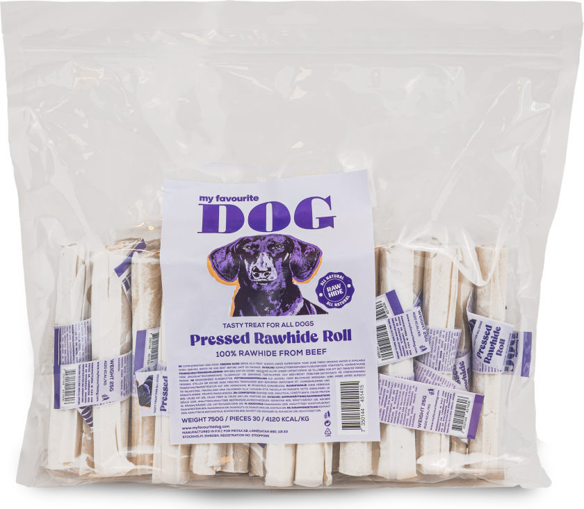 Presset råhud tyggerull 12 cm, 30-pakning - Hund - Hundesnacks - My favourite DOG