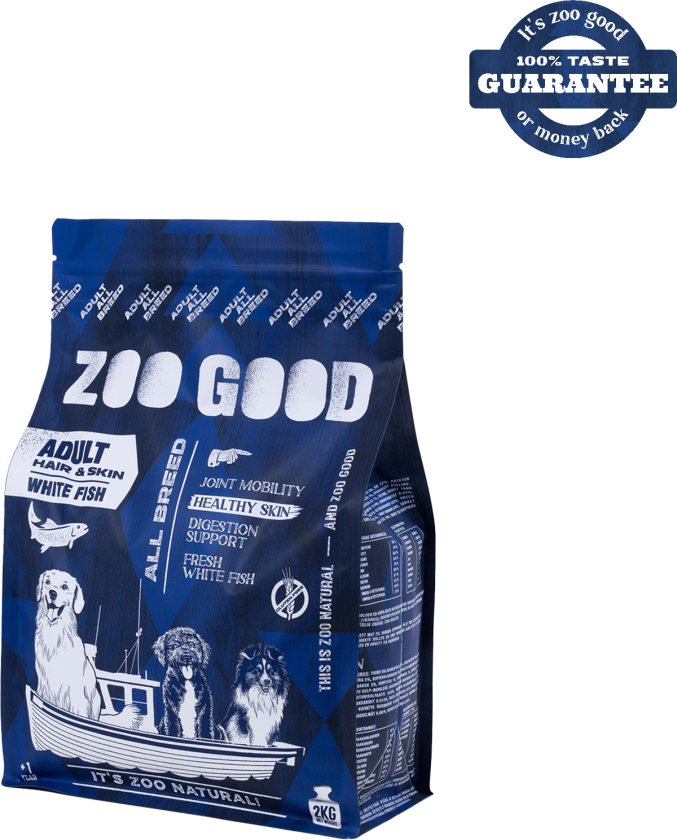 White Fish Skin & Hair Adult All Breed 2 kg - Hund - Hundefôr - Tørrfôr - ZOO GOOD