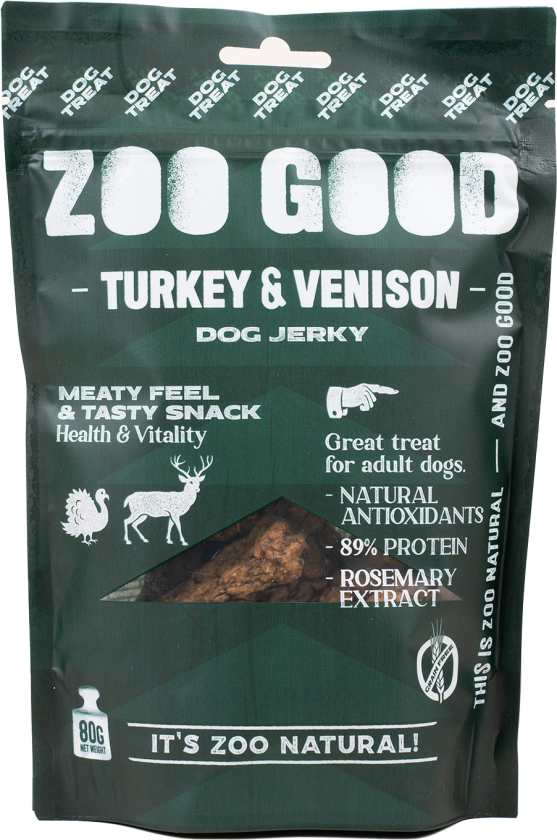 Tørket kjøtt - kalkun og hjort 80g - Hund - Hundesnacks - Tygg og tyggebein - ZOO GOOD