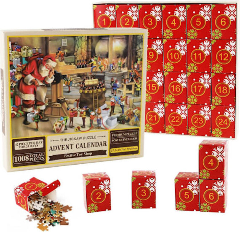 Sendt fra Sverige Puslespill Adventskalender 2026, 1008 puslespillbrikker 24 dager Leketøysbutikk Puslespill LEKETØYSBUTIKK Jule Nedtellings Adventskalender