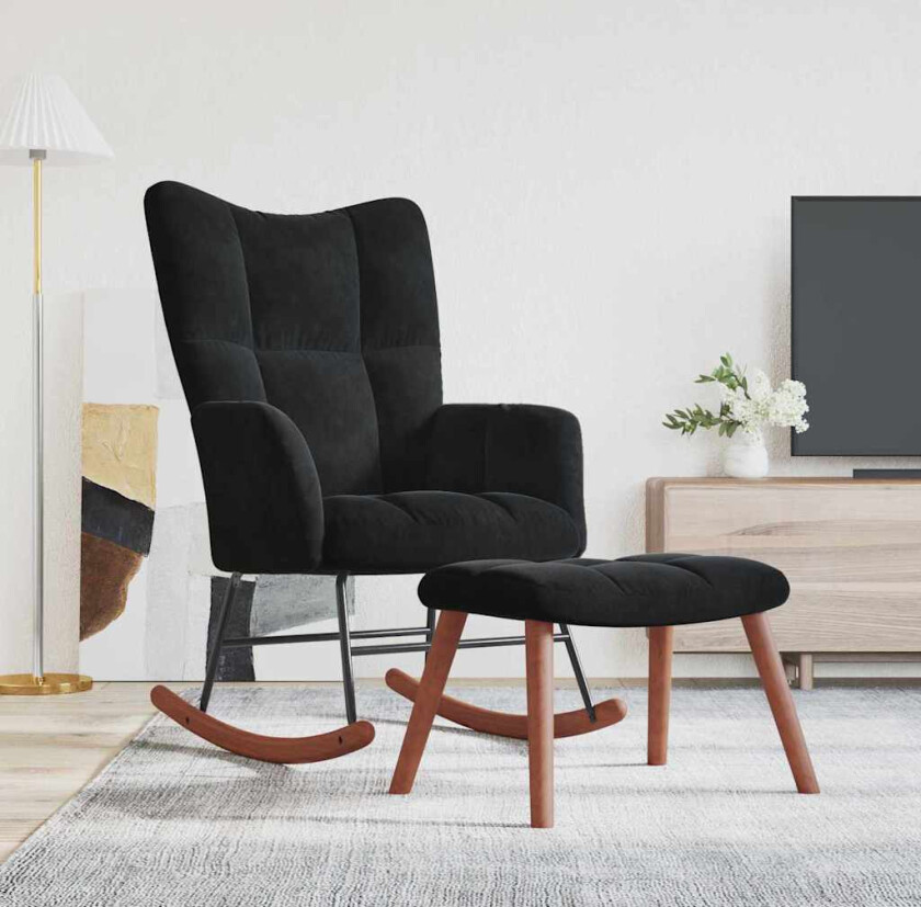 Vippestol med fotstøtte 2 pcs Svart Fløyel