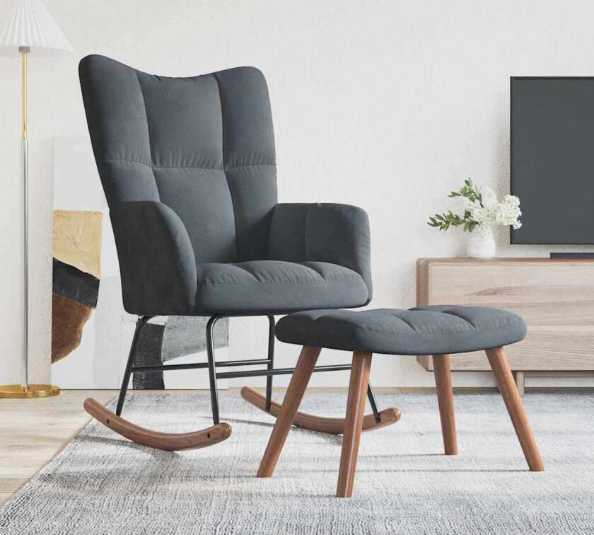 Vippestol med fotstøtte 2 pcs Mørkegrå Fløyel