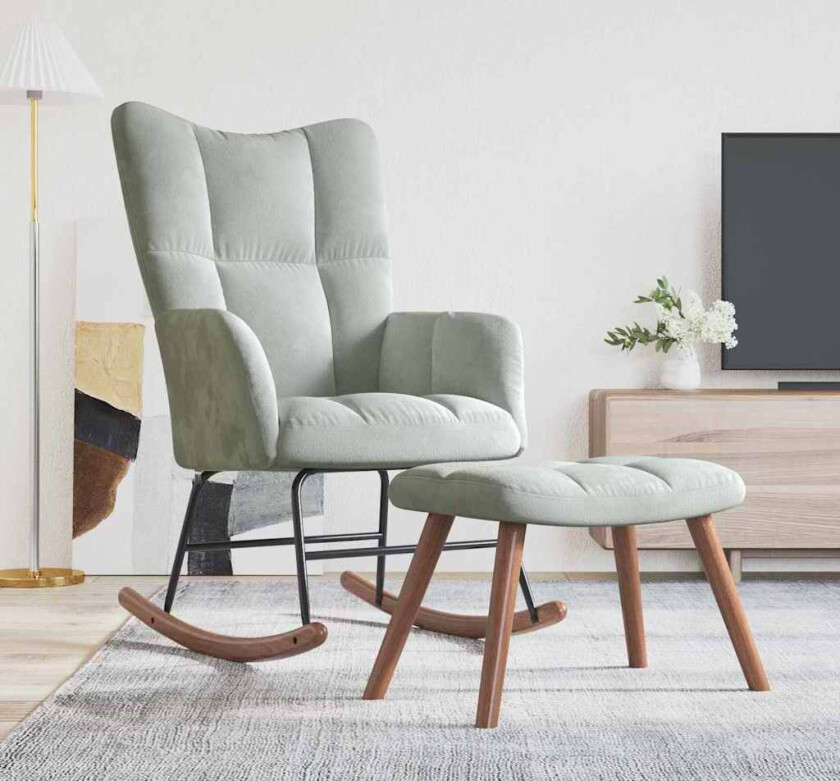 Vippestol med fotstøtte Lysegrå 78 x 61 x 98 cm Fløyel