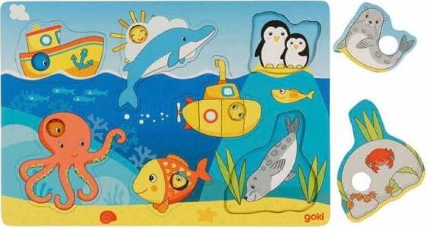 Wooden Background Puzzle Sea Animals 7 pcs. Tre