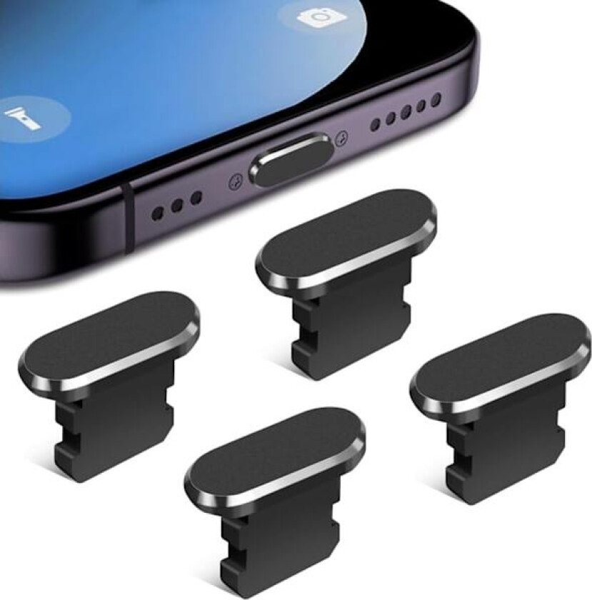 4-pakks støvdeksel for iPhone-ladeplugg, beskyttelseshette med rengjøringsbørste for iPhone 14 Pro Max 13 12 11 AirPods iPa