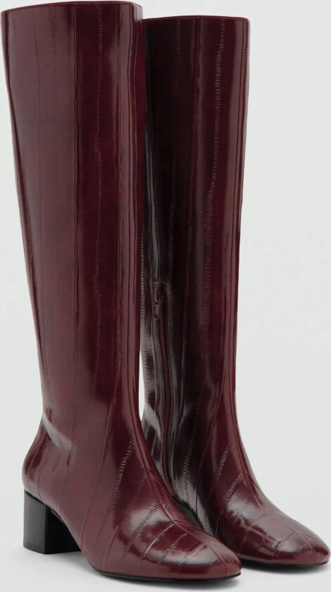 Textured Heeled Boots - Burgundy - 41