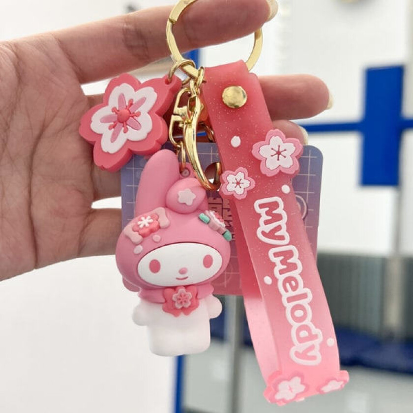 Rosa Sakura Tegneserie Nøkkelring, Kawaii Søte Nøkkelringer Veske Charm Armbånd