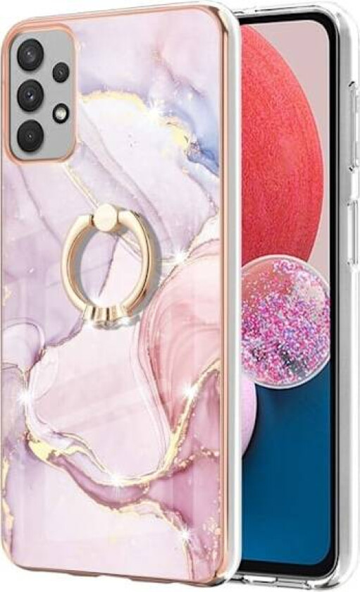 Marble Mønstret Deksel med Ring Holder til Samsung Galaxy A13 4G - Rose Gull Klinkekule Haze