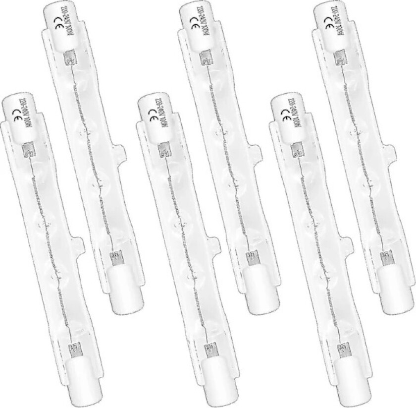 Pakke med 6 halogenpærer R7s 78mm 120w 230v, dimbar halogenrørpære, varmhvit 2700k, 1500lm, lineær halogenspotlight