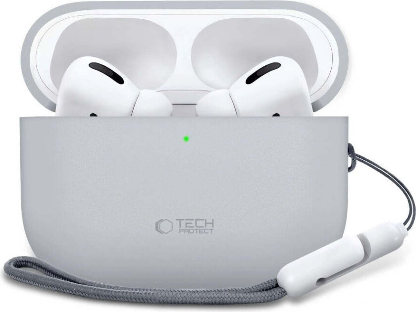 Apple AirPods Pro (3. Gen) Tech-Protect Silikondeksel med Stropp - Grå
