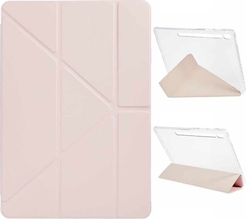 Samsung Galaxy Tab S10 FE+ etui Vegansk lær Origami-stativ Gjennomsiktig tabletdeksel - Rosa