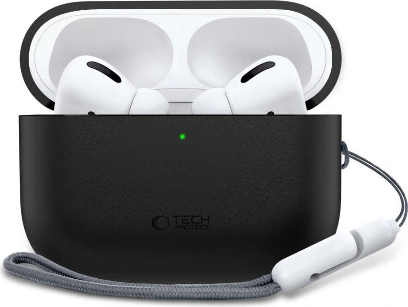 Apple AirPods Pro (3. Gen) Tech-Protect Silikondeksel med Stropp - Svart