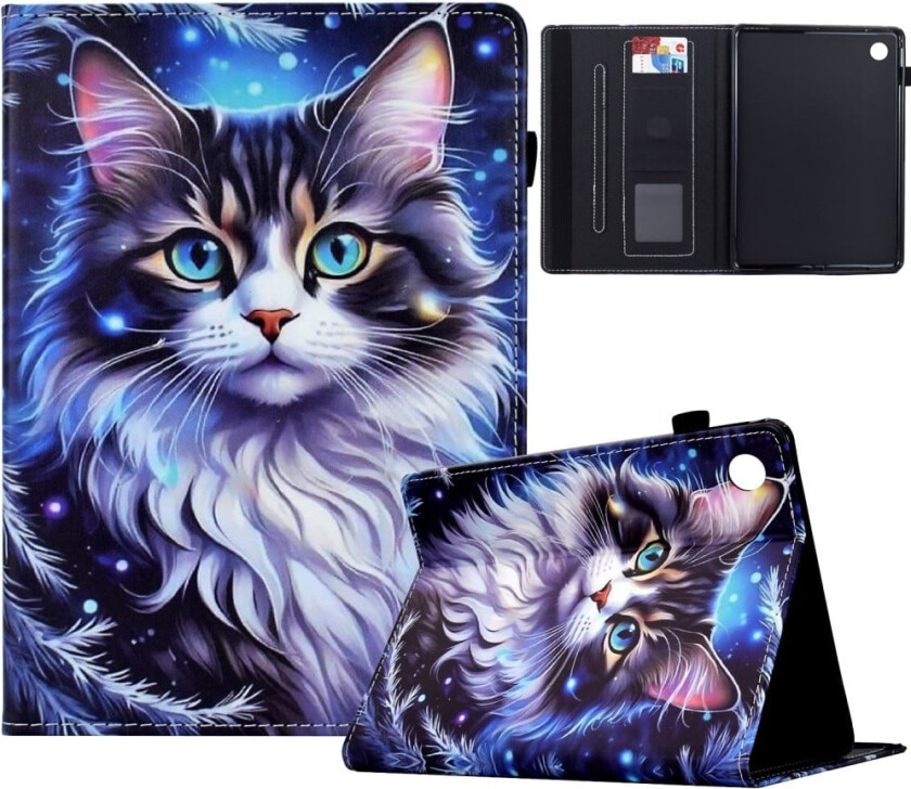 Samsung Galaxy Tab A8 10.5 (2021) X205 / X200 Etui Mønsterutskrift Nettbrettdeksel Støtsikkert lærdeksel med kortholder og stativ - Katt