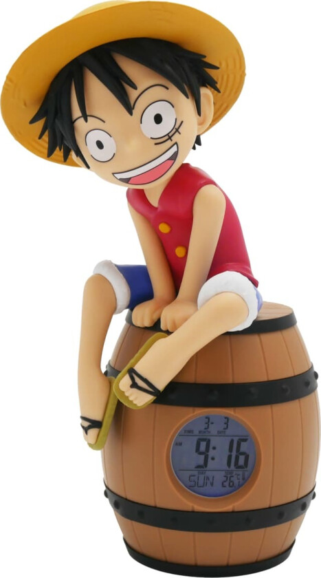 Luffy on Barrel One Piece vekkerklokke (flerfarget)