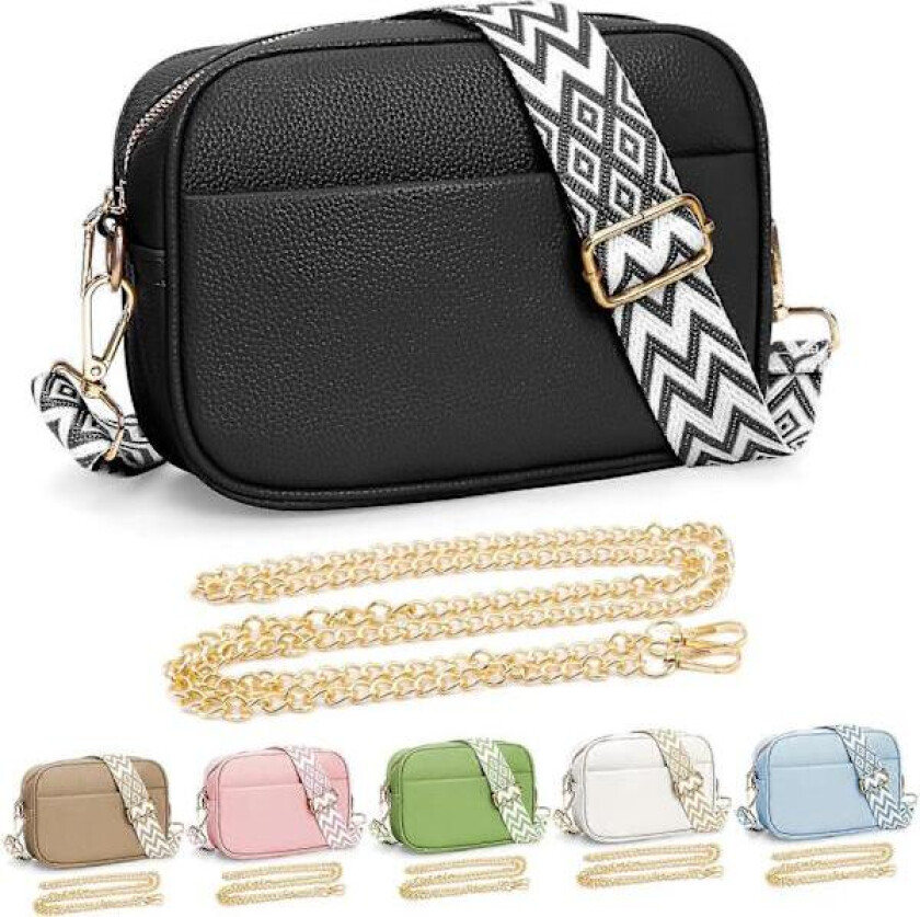 Crossbody-veske for kvinner, liten crossbody-veske i skinn, damekameraveske, skulderveske med utskiftbar gitarbred stropp
