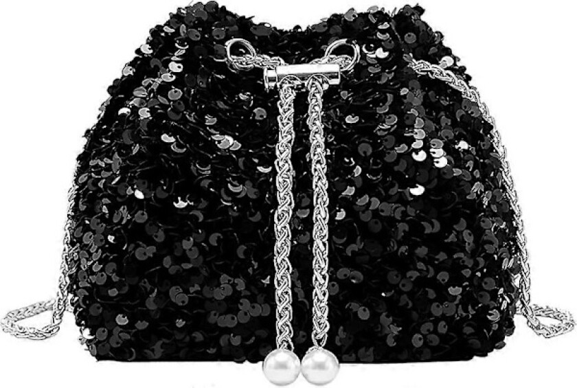 Bilde av Strass Aftenveske Clutch Sølv Svart Dame Aftenveske Skinnende Kjedeveske Negro