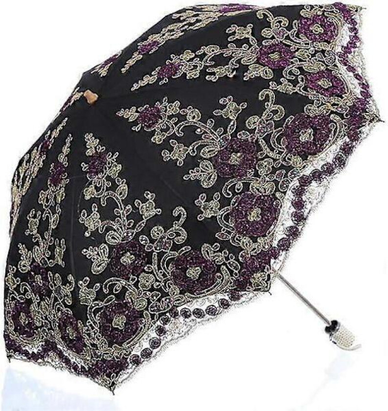 Sammenleggbar UV Parasoll Snø/Regn/Sol Paraply Broderi Bryllupsparaply