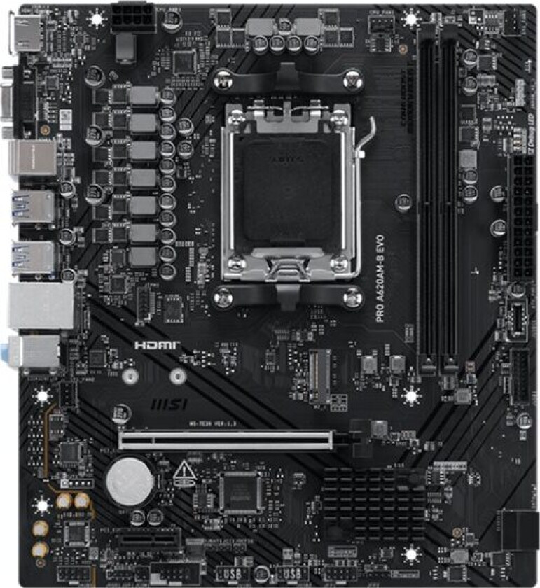 PRO A620AM-B EVO - Hovedkort - micro ATX - Socket AM5 - AMD A620A Chipset - USB 3.2 Gen 1, USB-C 3.2 Gen 1 - 2.5 Gigabit LAN - innbygd grafikk (CPU kreves) - HD-lyd (8-kanalers)