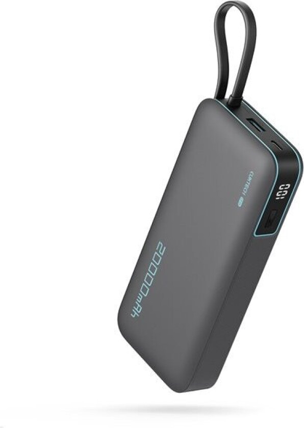 CUKP200NGLDG 55W 20000mAh powerbank med innebygd USB-C-kabel - grå