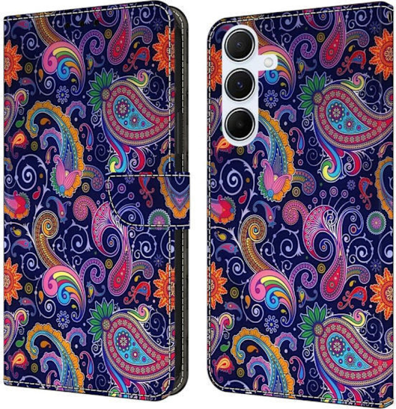 Samsung Galaxy A56 5G lommebokveske med mønstermønster som trykker på stativ, flip-telefondeksel i lær - Etnisk Vintreet